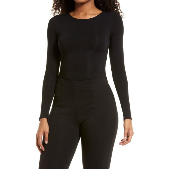 Naked Wardrobe Long Sleeve Back Cutout Snatched Thong Bodysuit Womens Size Large - Picture 1 of 2